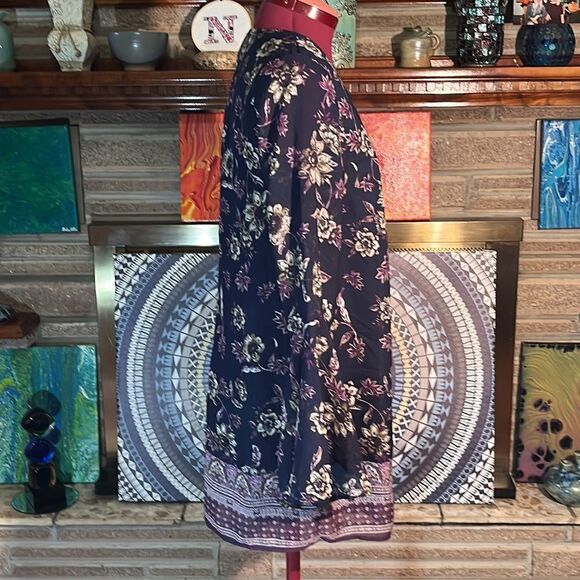 Speechless Navy & Purple Floral Tunic Bell Sleeve Criss-Cross Front Medium NWOT - Picture 5 of 11